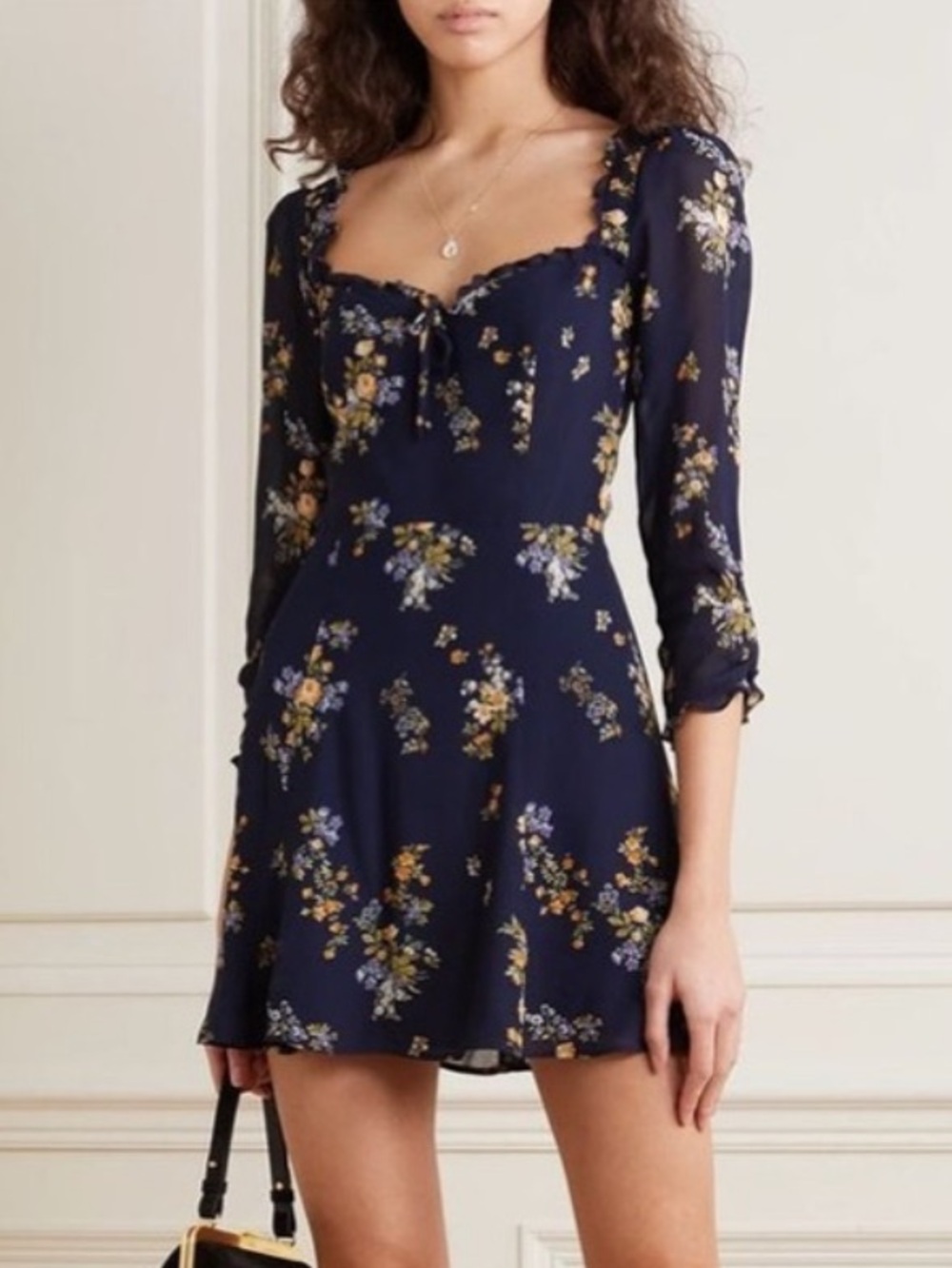 Reformation Remi Dress Vittoria Navy blue floral pattern long sleeve Mini